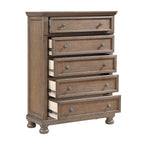 Transitional Antique Brown Finish 1pc Storage Chest with 5x Drawers Classic Bun Feet Wooden Bedroom Furniture