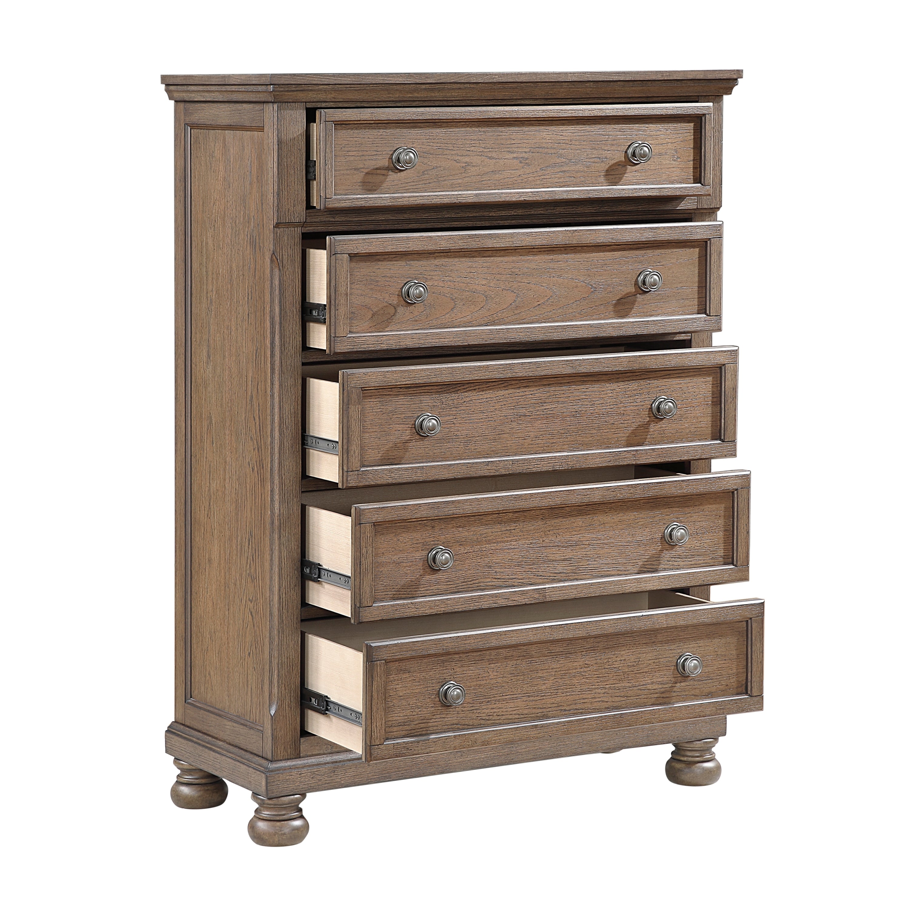 Transitional Antique Brown Finish 1pc Storage Chest with 5x Drawers Classic Bun Feet Wooden Bedroom Furniture
