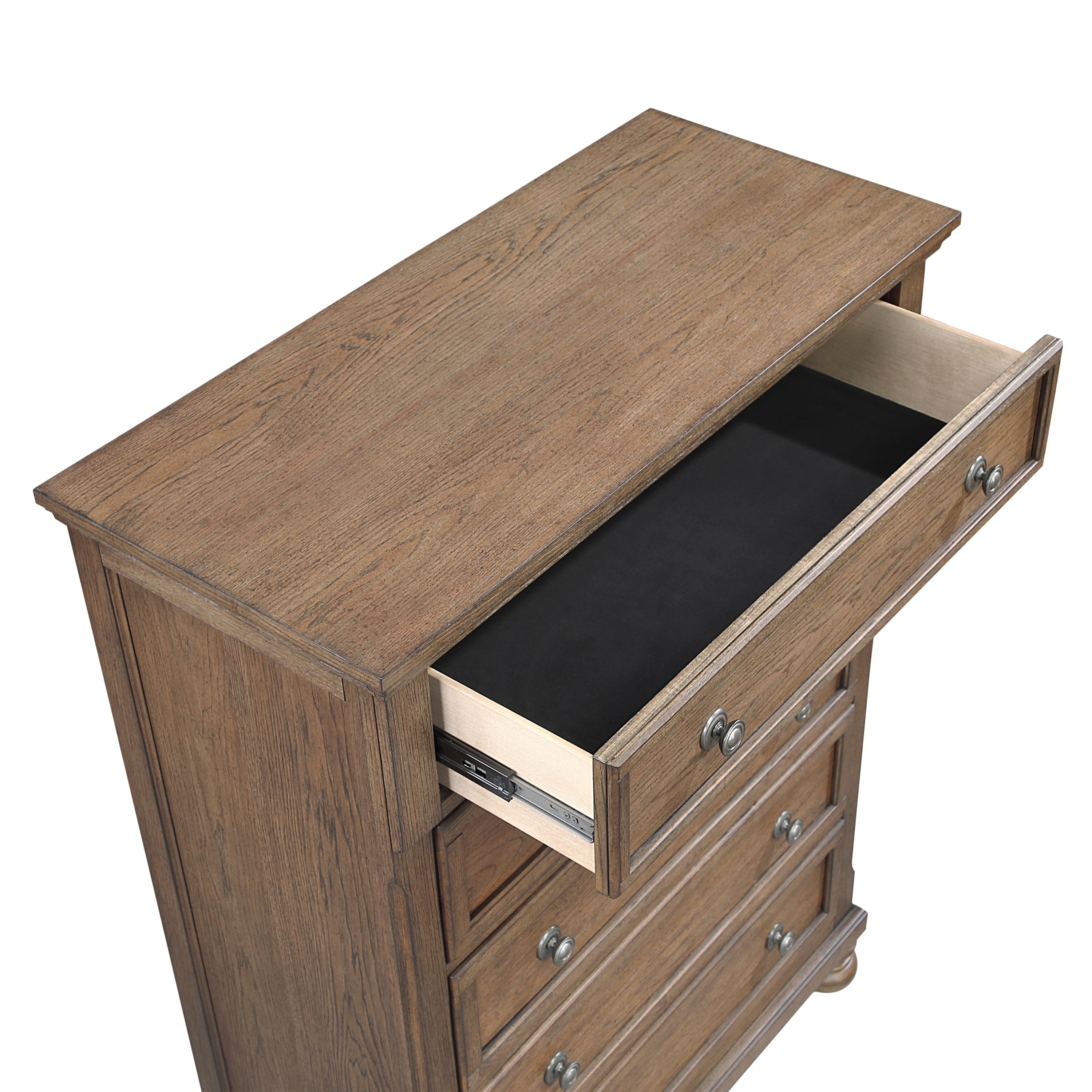 Transitional Antique Brown Finish 1pc Storage Chest with 5x Drawers Classic Bun Feet Wooden Bedroom Furniture