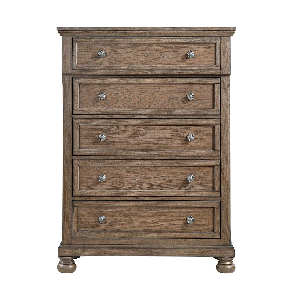 Transitional Antique Brown Finish 1pc Storage Chest with 5x Drawers Classic Bun Feet Wooden Bedroom Furniture