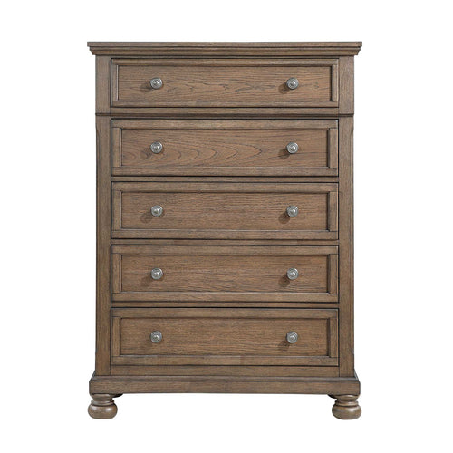 Transitional Antique Brown Finish 1pc Storage Chest with 5x Drawers Classic Bun Feet Wooden Bedroom Furniture
