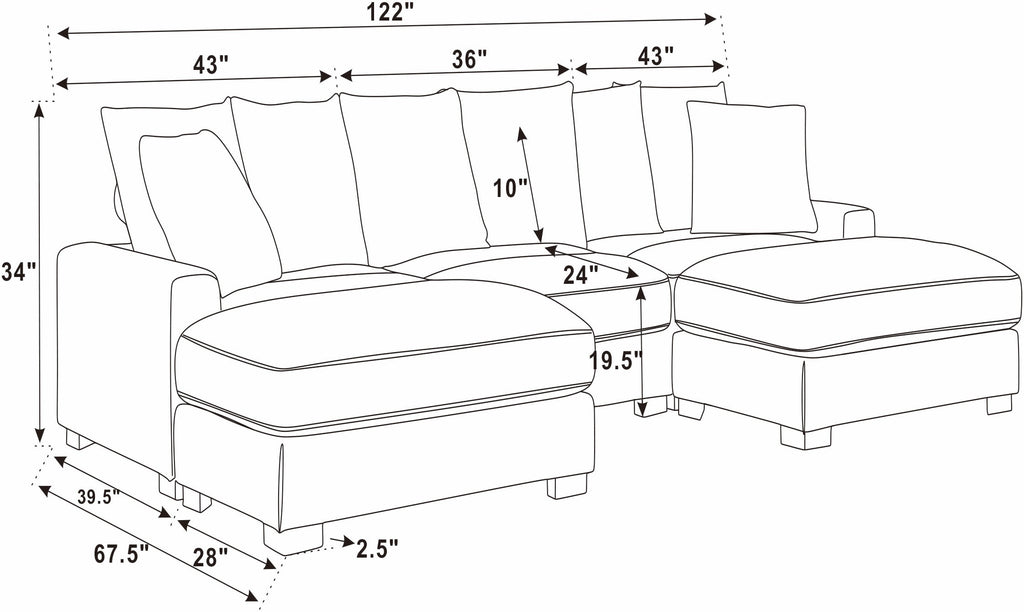 Wynisha 122'' Corduroy Sofa Sectional Sofa