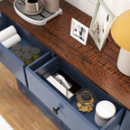 Farmhouse Blue Double Tilt Out Trash Cabinet for 20 Gallon Trash Cans, Free Standing Recycling Cabinet with Hideaway Drawer, Barn Door Style Laundry Sorter Cabinet, Tilt Out Trash Cabinet for Kitchen Trash Bin