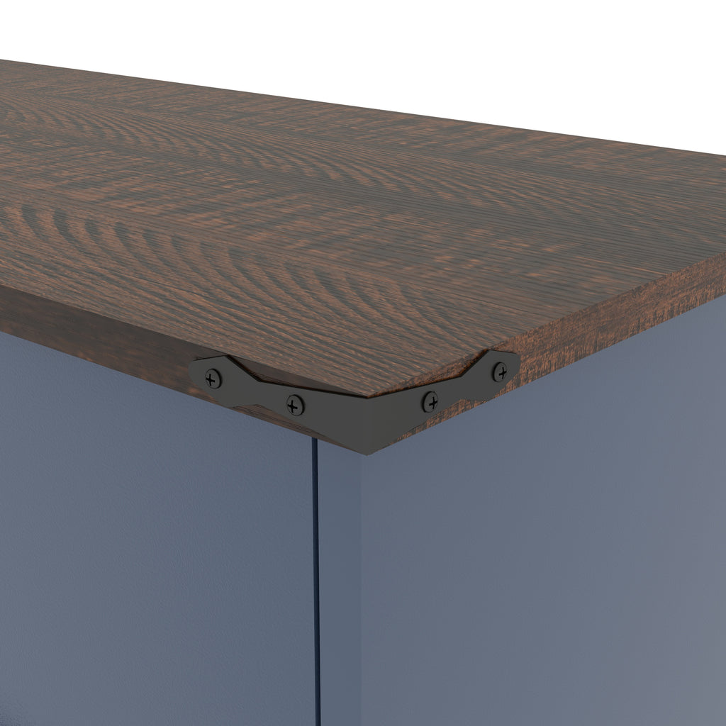 Farmhouse Blue Double Tilt Out Trash Cabinet for 20 Gallon Trash Cans, Free Standing Recycling Cabinet with Hideaway Drawer, Barn Door Style Laundry Sorter Cabinet, Tilt Out Trash Cabinet for Kitchen Trash Bin