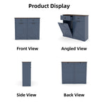 Farmhouse Blue Double Tilt Out Trash Cabinet for 20 Gallon Trash Cans, Free Standing Recycling Cabinet with Hideaway Drawer, Barn Door Style Laundry Sorter Cabinet, Tilt Out Trash Cabinet for Kitchen Trash Bin