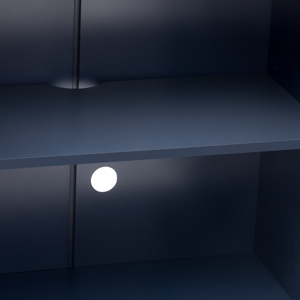 TREXM 4 Wavy Doors Ample Storage Space Sideboard with Adjustable Shelves and Retro Copper Handles for Dining Room and Living Room (ANTIQUE NAVY)