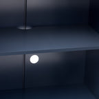 TREXM 4 Wavy Doors Ample Storage Space Sideboard with Adjustable Shelves and Retro Copper Handles for Dining Room and Living Room (ANTIQUE NAVY)