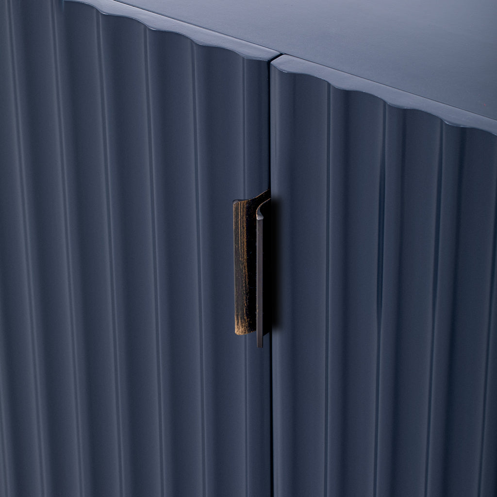 TREXM 4 Wavy Doors Ample Storage Space Sideboard with Adjustable Shelves and Retro Copper Handles for Dining Room and Living Room (ANTIQUE NAVY)