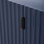 TREXM 4 Wavy Doors Ample Storage Space Sideboard with Adjustable Shelves and Retro Copper Handles for Dining Room and Living Room (ANTIQUE NAVY)