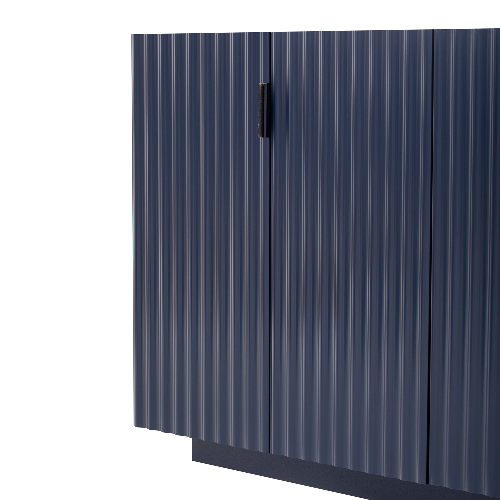 TREXM 4 Wavy Doors Ample Storage Space Sideboard with Adjustable Shelves and Retro Copper Handles for Dining Room and Living Room (ANTIQUE NAVY)