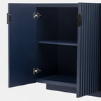 TREXM 4 Wavy Doors Ample Storage Space Sideboard with Adjustable Shelves and Retro Copper Handles for Dining Room and Living Room (ANTIQUE NAVY)