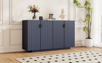 TREXM 4 Wavy Doors Ample Storage Space Sideboard with Adjustable Shelves and Retro Copper Handles for Dining Room and Living Room (ANTIQUE NAVY)