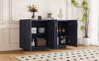 TREXM 4 Wavy Doors Ample Storage Space Sideboard with Adjustable Shelves and Retro Copper Handles for Dining Room and Living Room (ANTIQUE NAVY)