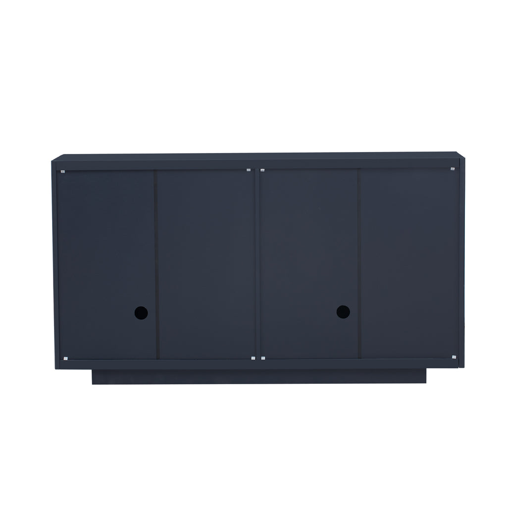 TREXM 4 Wavy Doors Ample Storage Space Sideboard with Adjustable Shelves and Retro Copper Handles for Dining Room and Living Room (ANTIQUE NAVY)