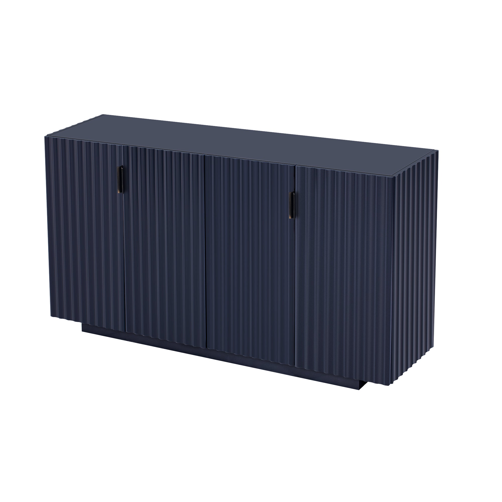 TREXM 4 Wavy Doors Ample Storage Space Sideboard with Adjustable Shelves and Retro Copper Handles for Dining Room and Living Room (ANTIQUE NAVY)