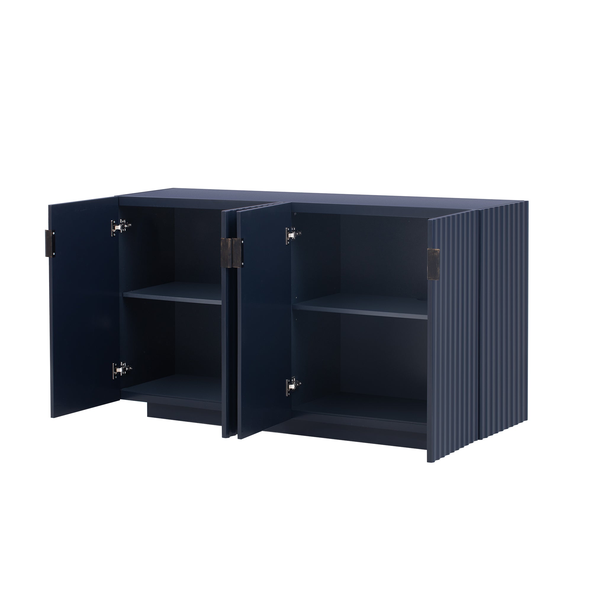 TREXM 4 Wavy Doors Ample Storage Space Sideboard with Adjustable Shelves and Retro Copper Handles for Dining Room and Living Room (ANTIQUE NAVY)