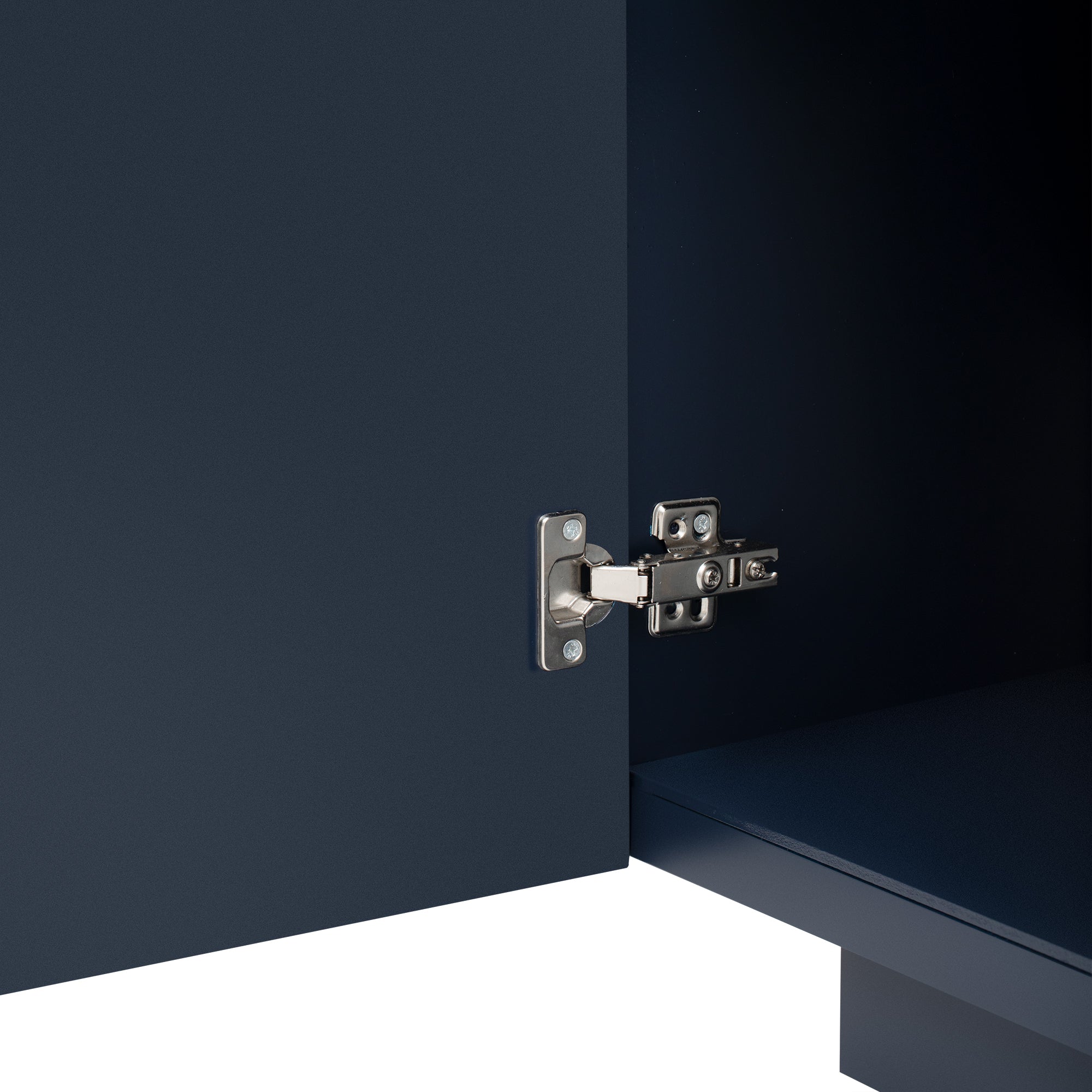 TREXM 4 Wavy Doors Ample Storage Space Sideboard with Adjustable Shelves and Retro Copper Handles for Dining Room and Living Room (ANTIQUE NAVY)