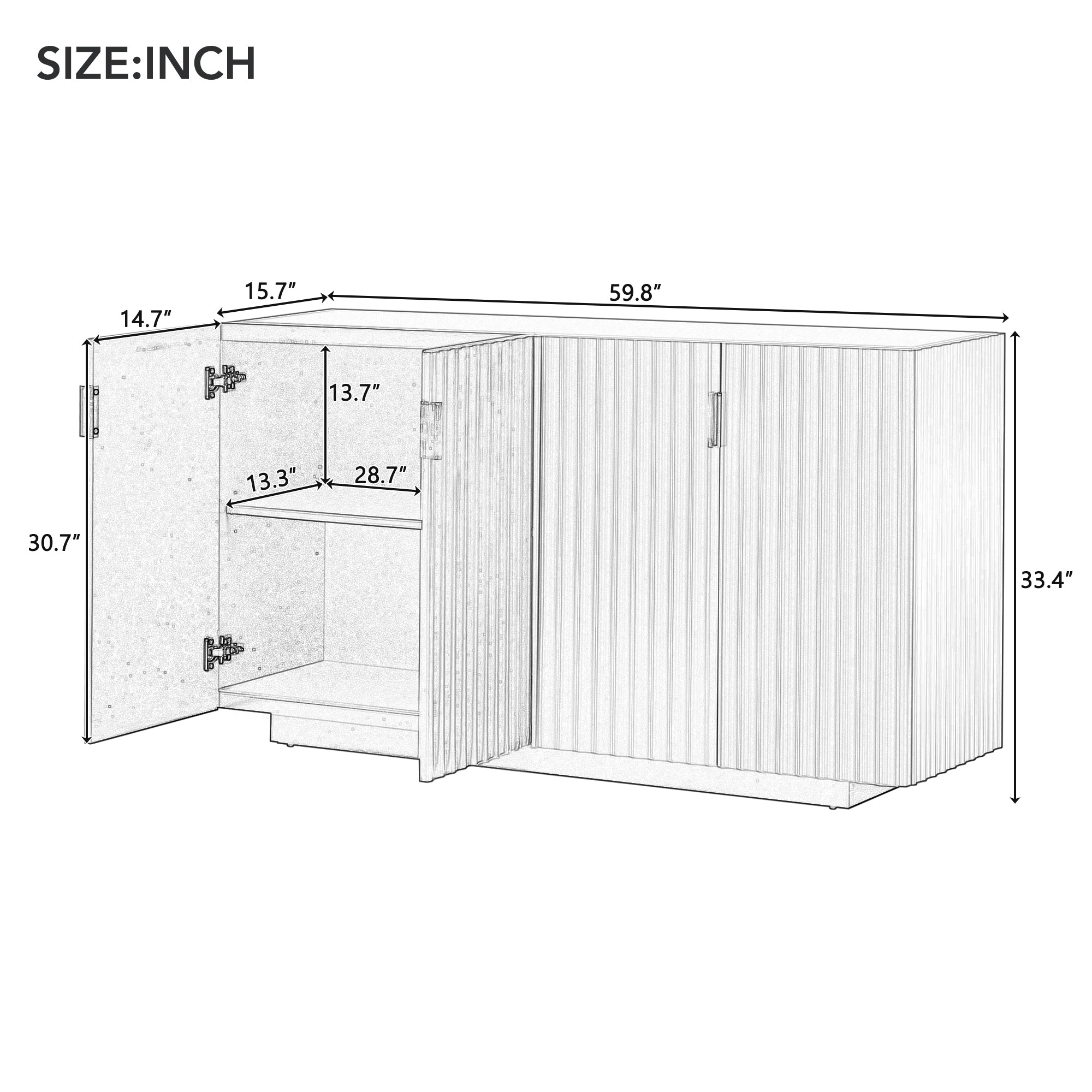 TREXM 4 Wavy Doors Ample Storage Space Sideboard with Adjustable Shelves and Retro Copper Handles for Dining Room and Living Room (ANTIQUE NAVY)