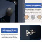 TREXM 4 Wavy Doors Ample Storage Space Sideboard with Adjustable Shelves and Retro Copper Handles for Dining Room and Living Room (ANTIQUE NAVY)