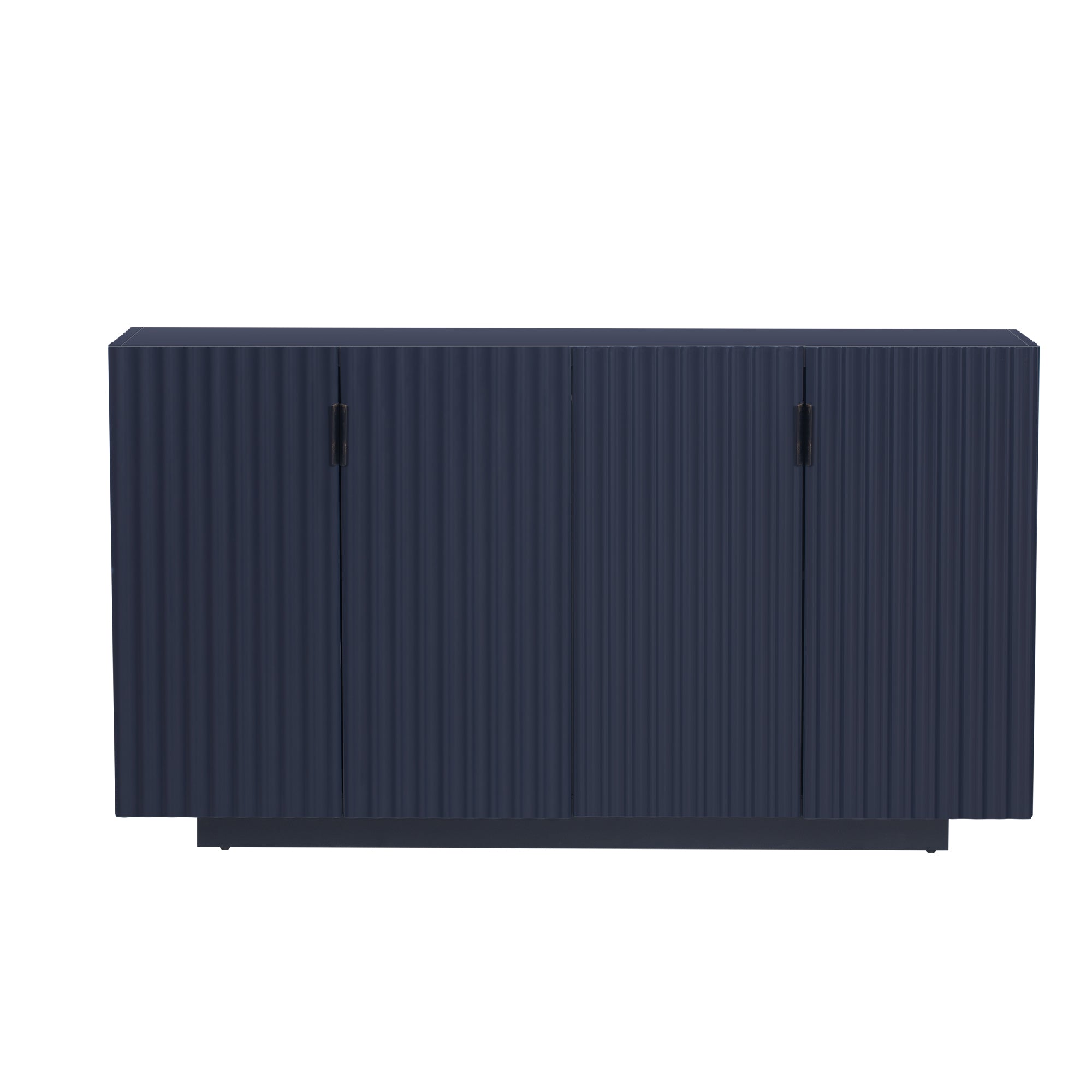 TREXM 4 Wavy Doors Ample Storage Space Sideboard with Adjustable Shelves and Retro Copper Handles for Dining Room and Living Room (ANTIQUE NAVY)