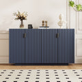 TREXM 4 Wavy Doors Ample Storage Space Sideboard with Adjustable Shelves and Retro Copper Handles for Dining Room and Living Room (ANTIQUE NAVY)