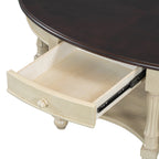 Vintage Oval Coffee Table with Drawer and Storage Shelf, Antique Cocktail Table in 45', French Country Accent Table for Living Room,Beige and Espresso