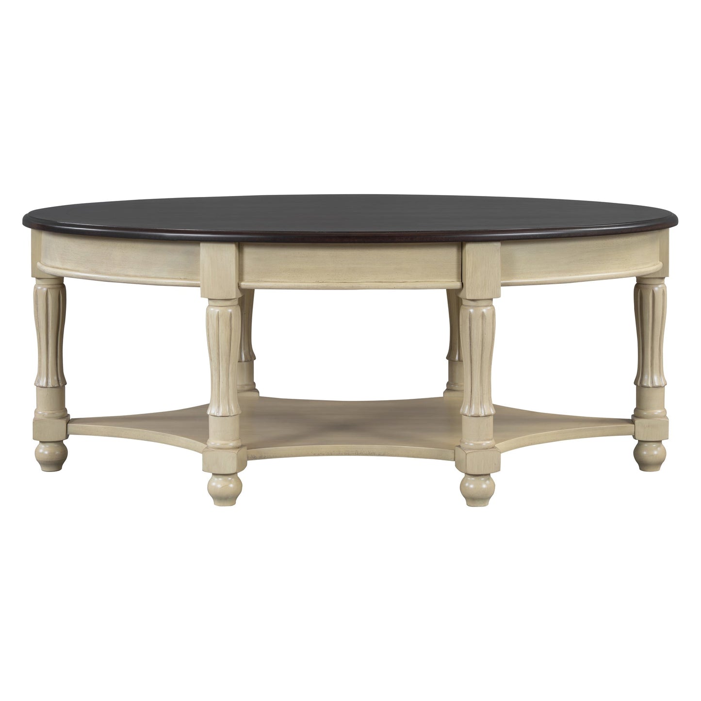 Vintage Oval Coffee Table with Drawer and Storage Shelf, Antique Cocktail Table in 45', French Country Accent Table for Living Room,Beige and Espresso