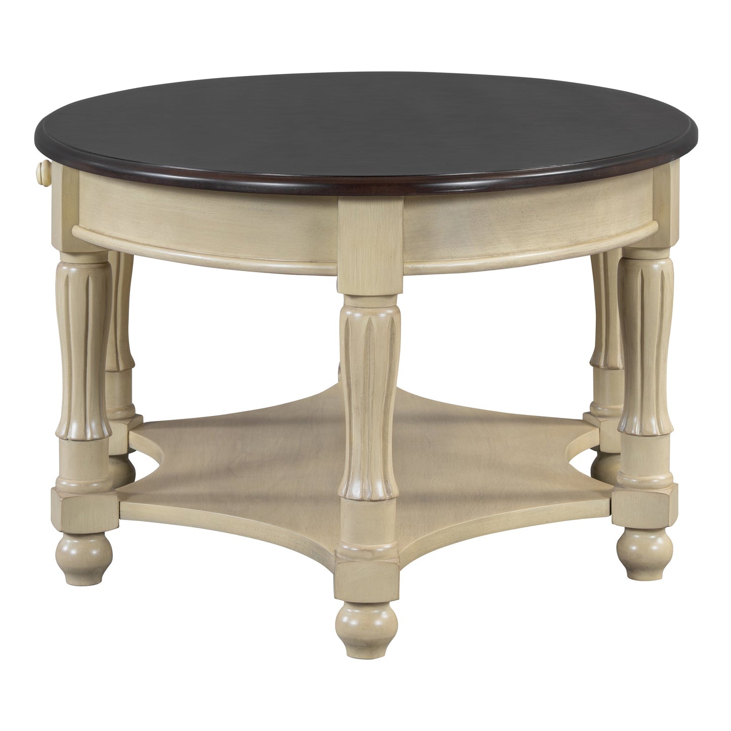 Vintage Oval Coffee Table with Drawer and Storage Shelf, Antique Cocktail Table in 45', French Country Accent Table for Living Room,Beige and Espresso