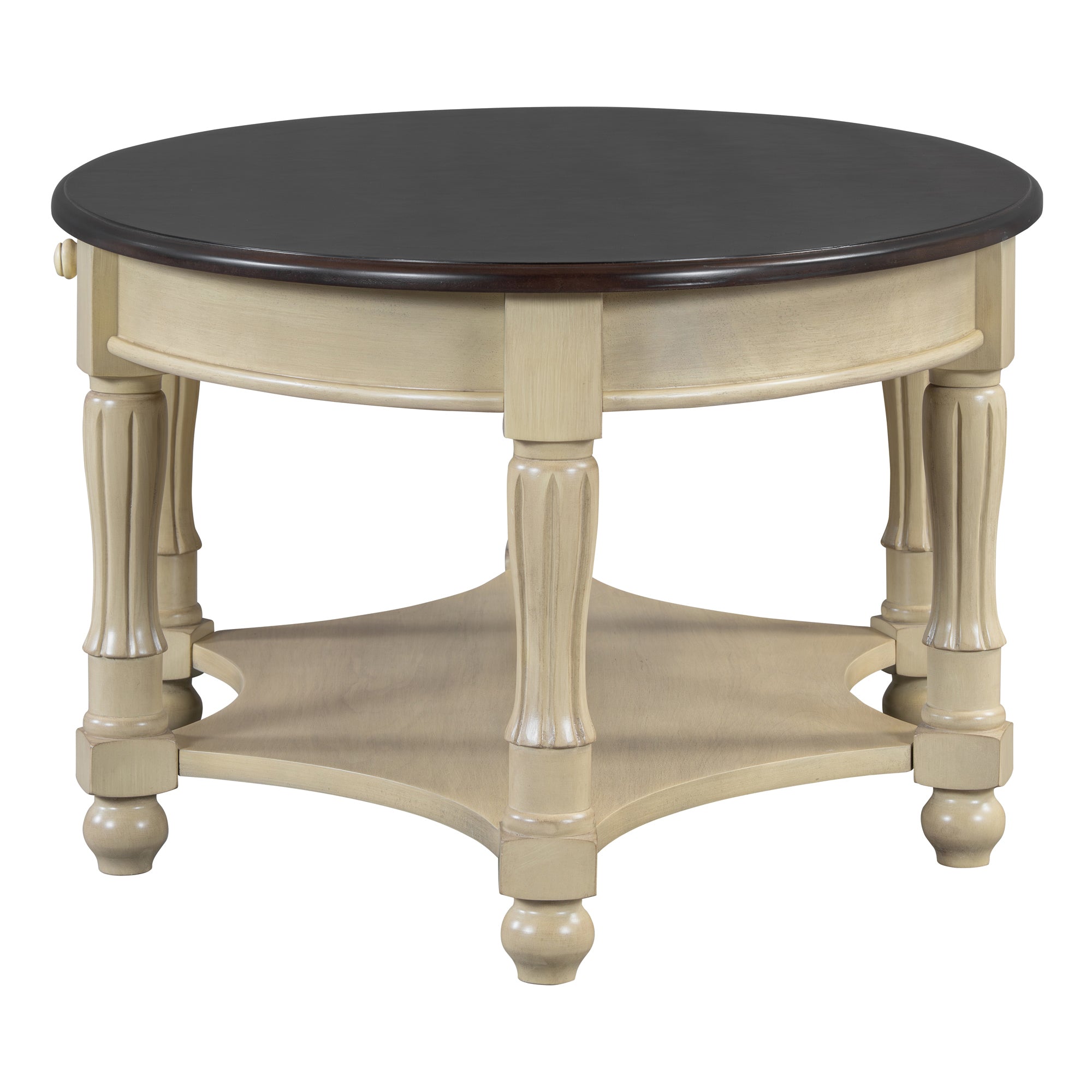 Vintage Oval Coffee Table with Drawer and Storage Shelf, Antique Cocktail Table in 45', French Country Accent Table for Living Room,Beige and Espresso