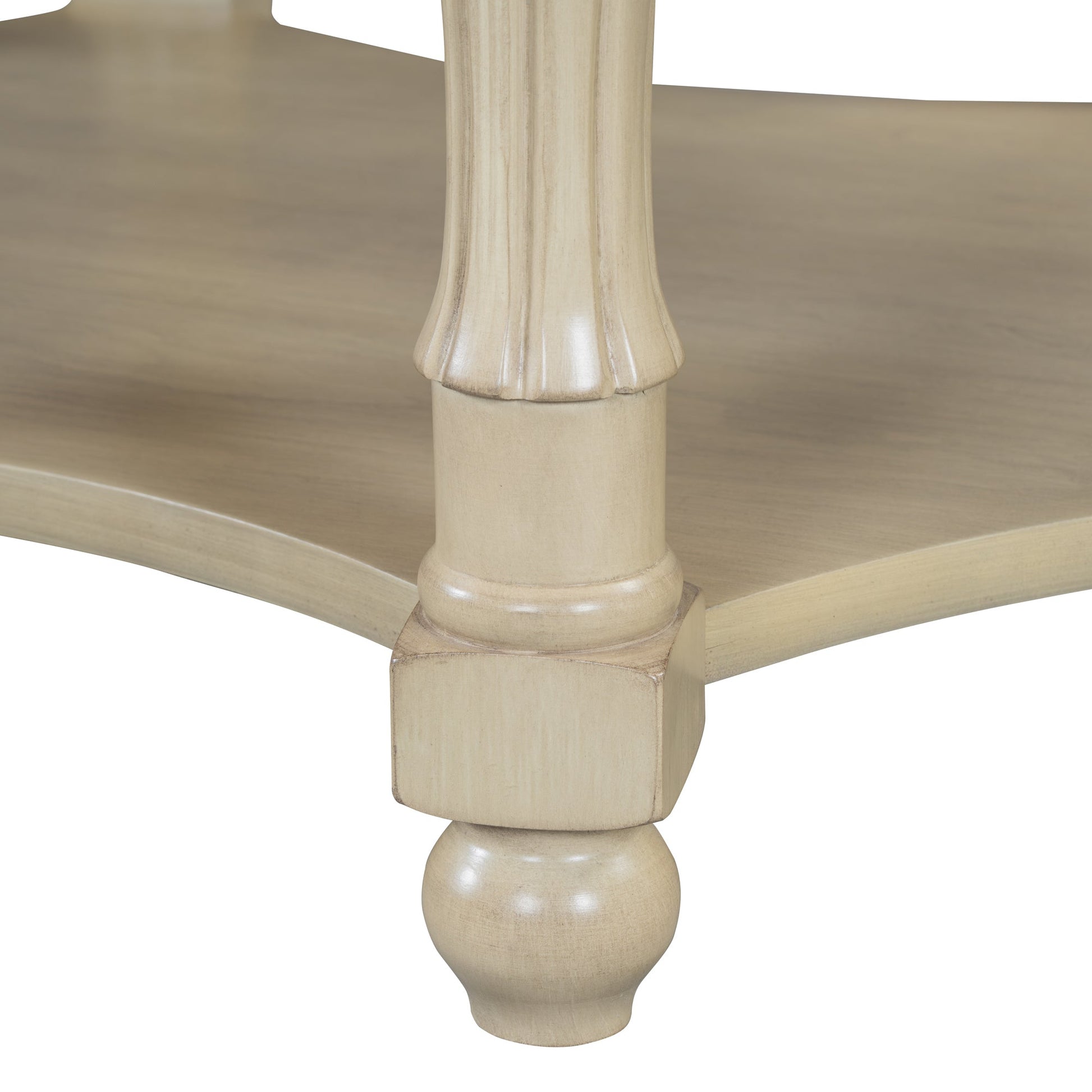 Vintage Oval Coffee Table with Drawer and Storage Shelf, Antique Cocktail Table in 45', French Country Accent Table for Living Room,Beige and Espresso