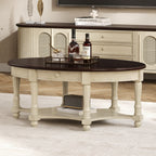 Vintage Oval Coffee Table with Drawer and Storage Shelf, Antique Cocktail Table in 45', French Country Accent Table for Living Room,Beige and Espresso