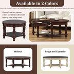 Vintage Oval Coffee Table with Drawer and Storage Shelf, Antique Cocktail Table in 45', French Country Accent Table for Living Room,Beige and Espresso