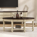 Vintage Oval Coffee Table with Drawer and Storage Shelf, Antique Cocktail Table in 45', French Country Accent Table for Living Room,Beige and Espresso