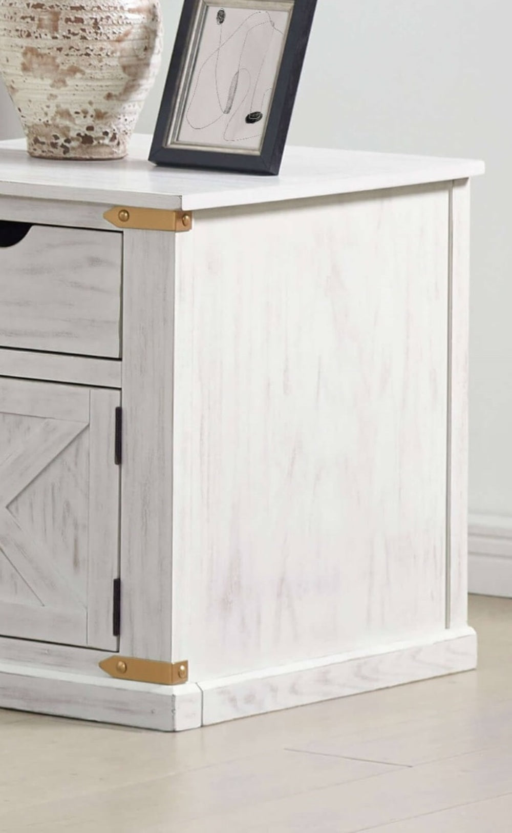 Antique White Gold Accents Rustic Style 1pc End Table Storage Drawer Shelve Living Room Tables