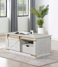 Antique White Gold Accents Rustic Style 1pc Coffee Table Storage Drawer Shelve Living Room Tables