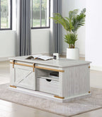 Antique White Gold Accents Rustic Style 1pc Coffee Table Storage Drawer Shelve Living Room Tables