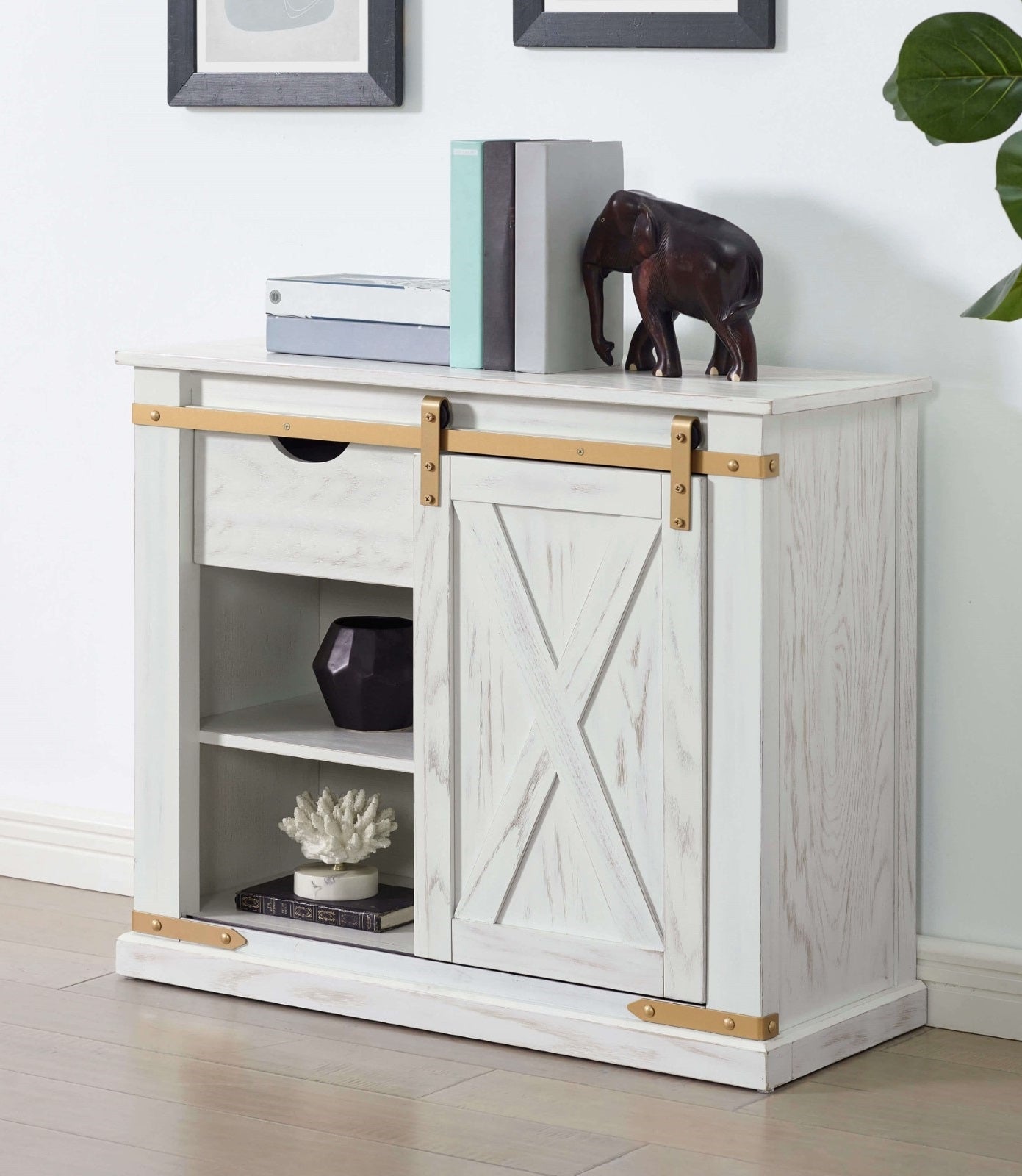 Antique White Gold Accents Rustic Style 1pc Console Table / Sofa Table Storage Drawer Shelve Living Room Tables