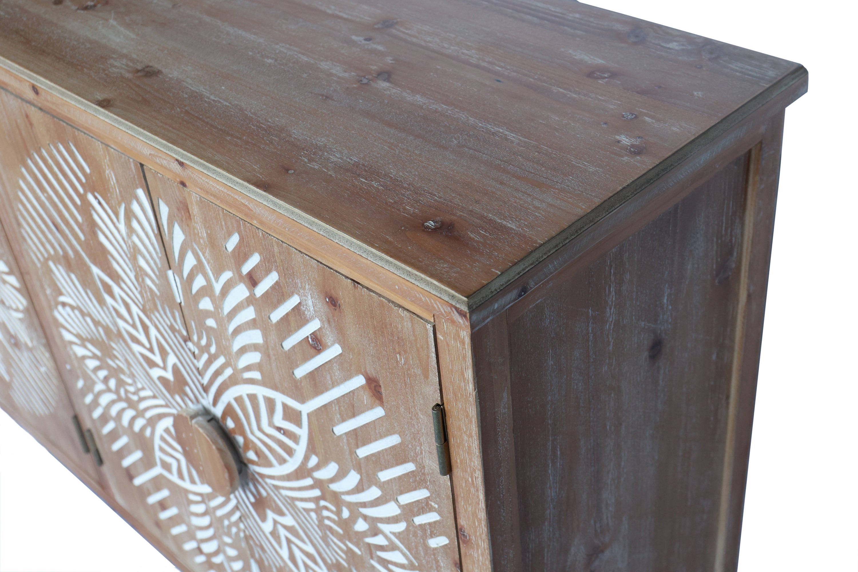 60'Wood Accent Cabinet with 4 Doors, Brown and antique white Modern Pantry Cabinet, Wood Buffet Cabinet, Media Cabinet, Console Cabinet, Cabinet for Entryway, Living Room, Bedroom, Dining Room