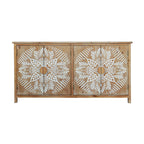 60'Wood Accent Cabinet with 4 Doors, Brown and antique white Modern Pantry Cabinet, Wood Buffet Cabinet, Media Cabinet, Console Cabinet, Cabinet for Entryway, Living Room, Bedroom, Dining Room