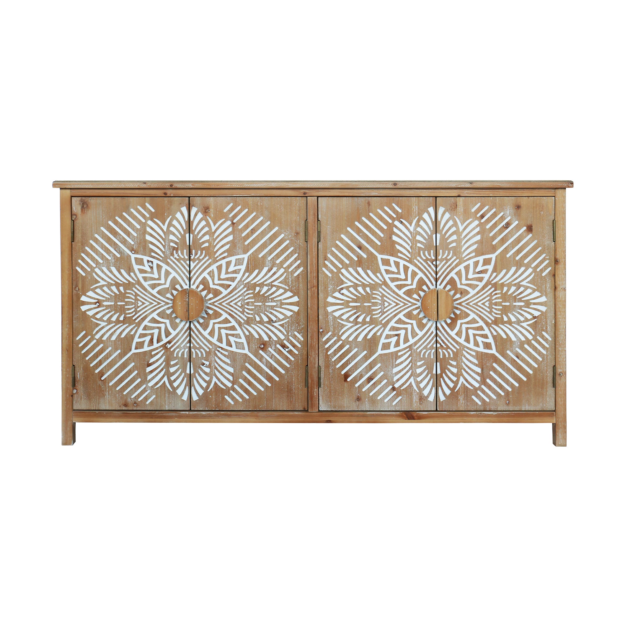 60'Wood Accent Cabinet with 4 Doors, Brown and antique white Modern Pantry Cabinet, Wood Buffet Cabinet, Media Cabinet, Console Cabinet, Cabinet for Entryway, Living Room, Bedroom, Dining Room