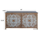 60'Wood Accent Cabinet with 4 Doors, Brown and antique white Modern Pantry Cabinet, Wood Buffet Cabinet, Media Cabinet, Console Cabinet, Cabinet for Entryway, Living Room, Bedroom, Dining Room