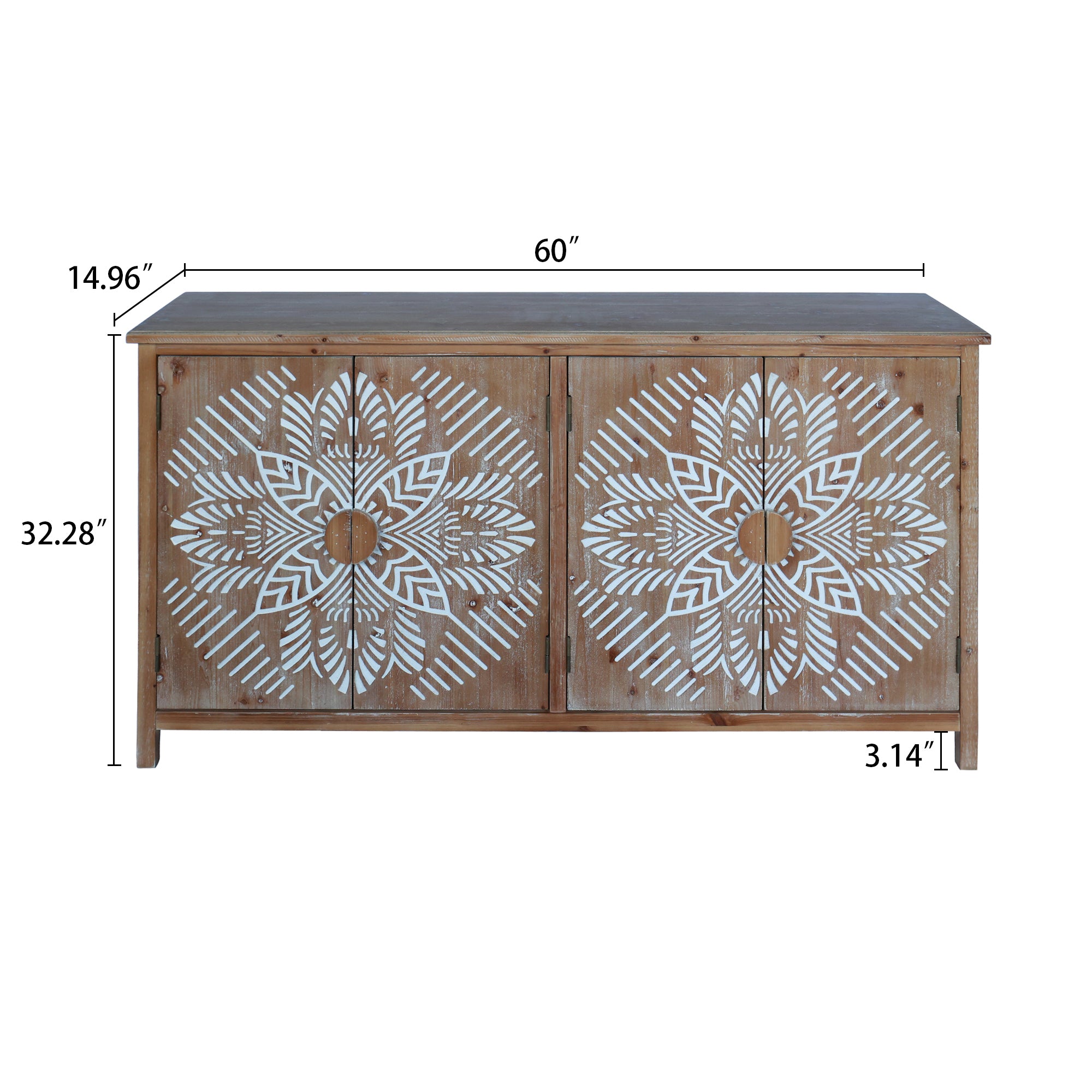 60'Wood Accent Cabinet with 4 Doors, Brown and antique white Modern Pantry Cabinet, Wood Buffet Cabinet, Media Cabinet, Console Cabinet, Cabinet for Entryway, Living Room, Bedroom, Dining Room