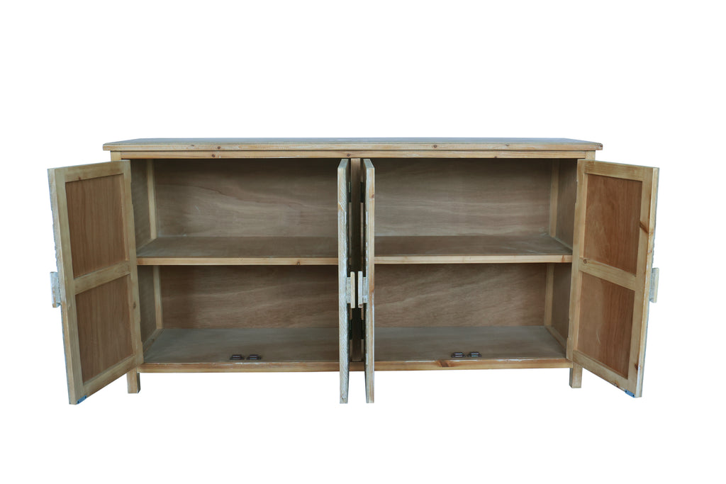 60'Wood Accent Cabinet with 4 Doors, Brown and antique white Modern Pantry Cabinet, Wood Buffet Cabinet, Media Cabinet, Console Cabinet, Cabinet for Entryway, Living Room, Bedroom, Dining Room