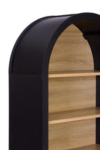 61' Tall Arched Cabinets,Bookcase with storage,Mid-Century Modern 5-Tier Bookshelf with Door,Black