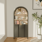 61' Tall Arched Cabinets,Bookcase with storage,Mid-Century Modern 5-Tier Bookshelf with Door,Black