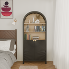 61' Tall Arched Cabinets,Bookcase with storage,Mid-Century Modern 5-Tier Bookshelf with Door,Black