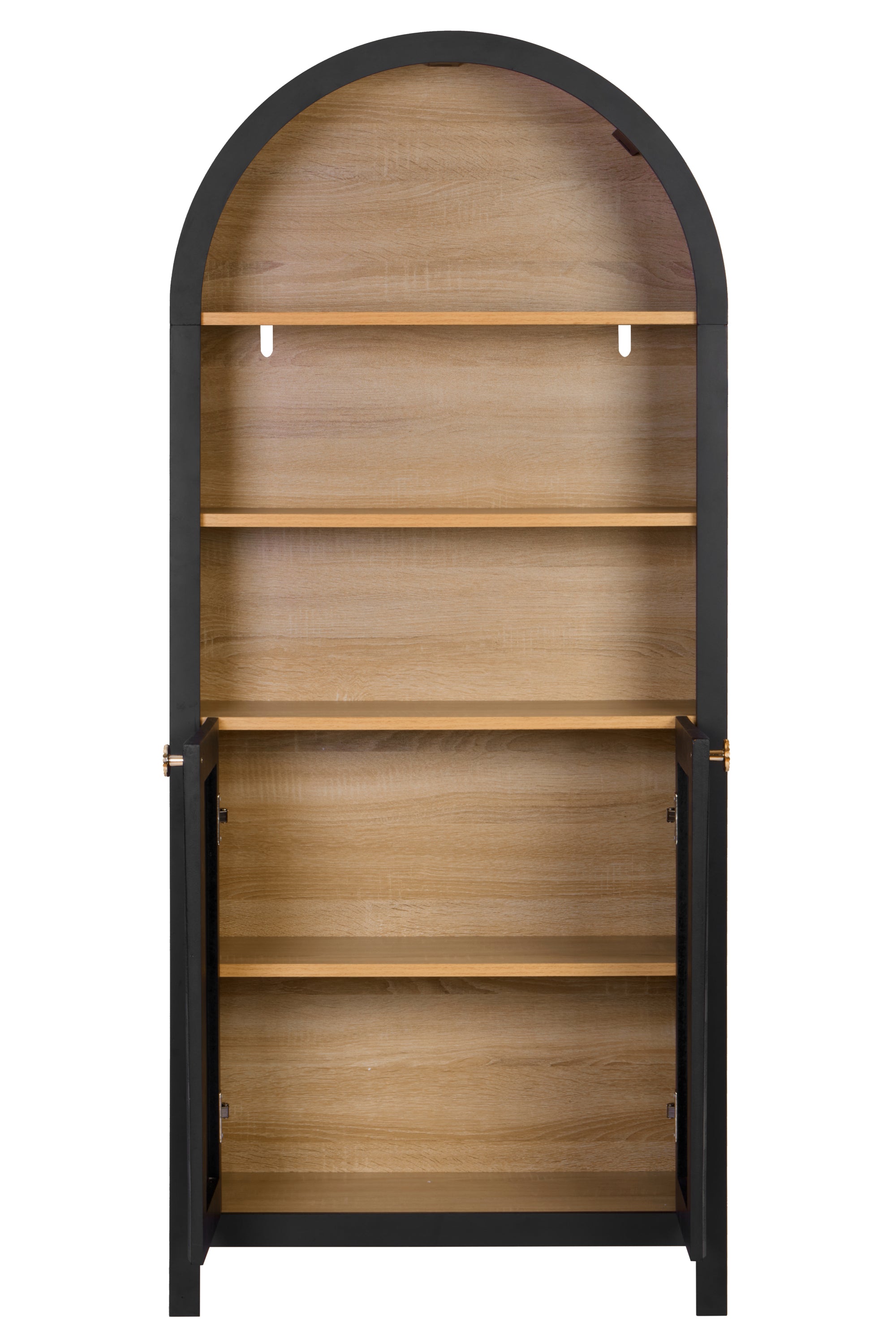 61' Tall Arched Cabinets,Bookcase with storage,Mid-Century Modern 5-Tier Bookshelf with Door,Black