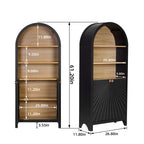 61' Tall Arched Cabinets,Bookcase with storage,Mid-Century Modern 5-Tier Bookshelf with Door,Black