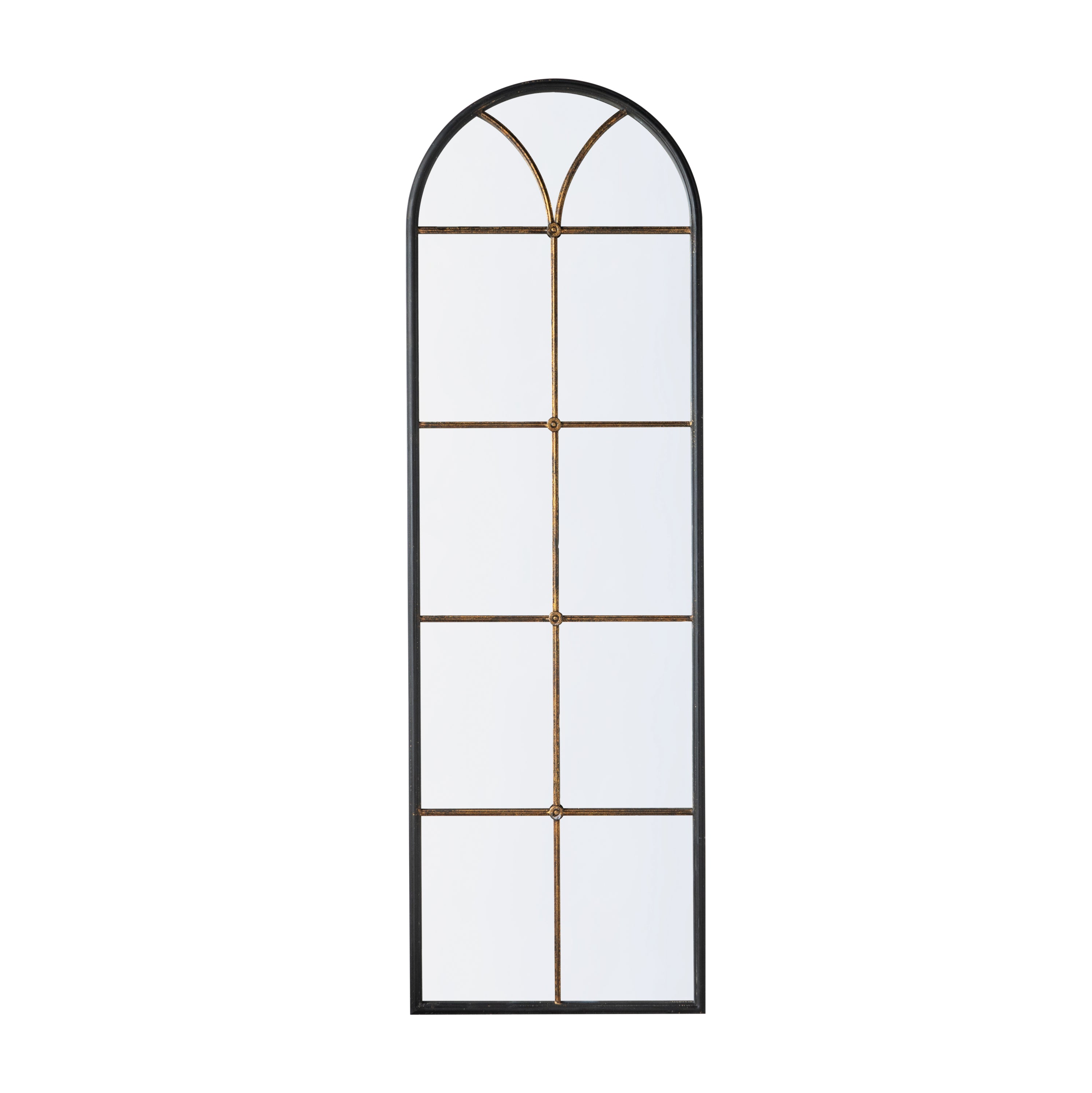 23.5x74.5' Arched Floor Mirror with Black and Gold Windowpane Design