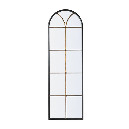 23.5x74.5' Arched Floor Mirror with Black and Gold Windowpane Design
